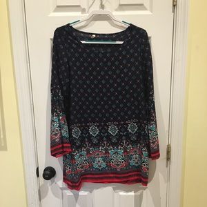 Blue and red boho long sleeve mini dress M